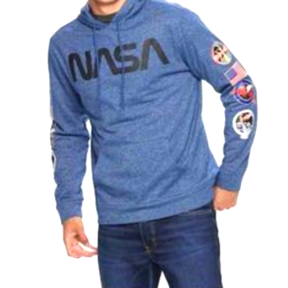 Blue Hooded Pullover Sweatshirt - Men's